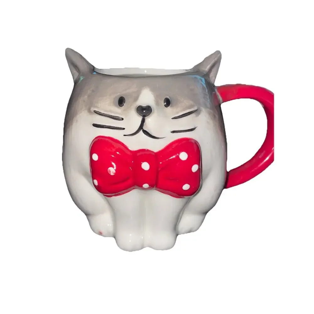 2023 Target Wondershop Cat with Polka Dot Bow Tie Coffee Tea Earthenware Mug